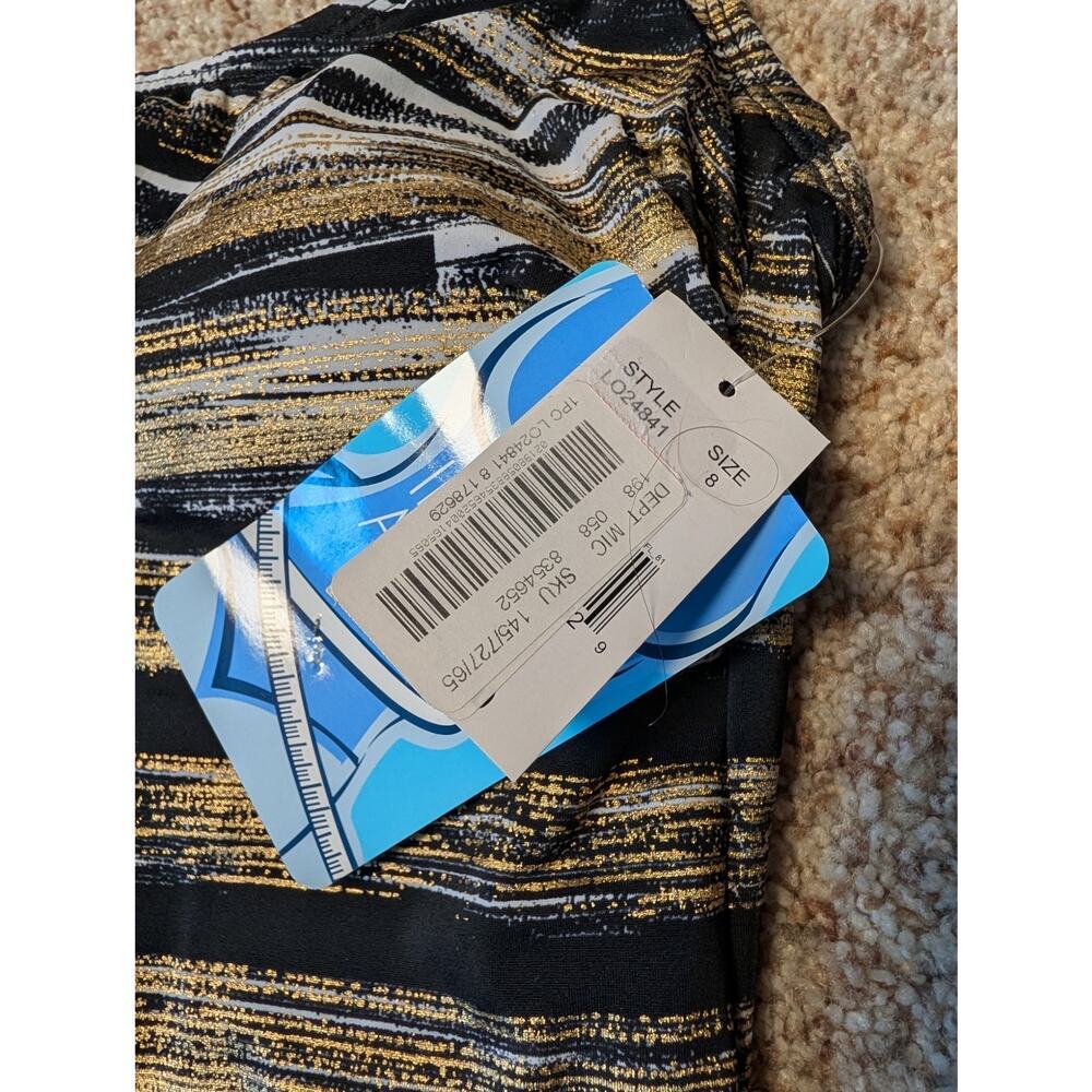 Inches Away Women’s One Piece Swimsuit Black Gold Stripe Size 8 NWT Swim - Picture 6 of 14